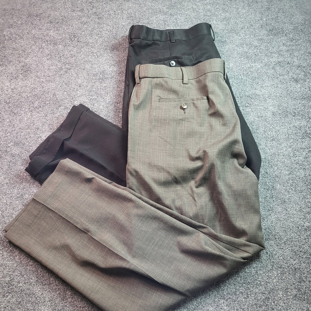 Savane Mens Dress Pants Bundle Size 42x30 Grey Flat Front Black Pleated Trousers